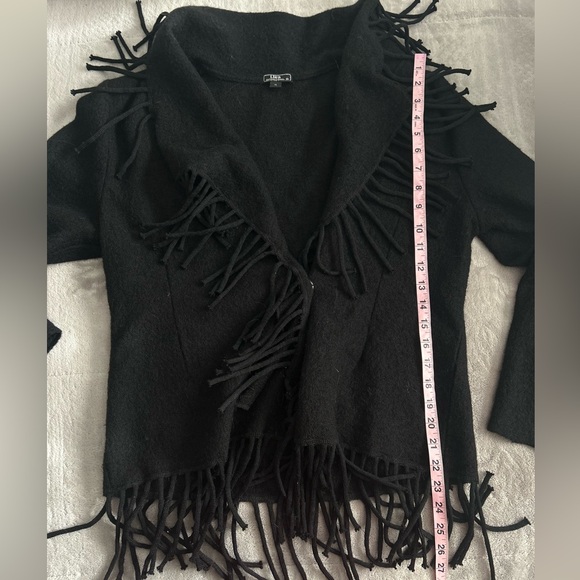Wool Black Fringe Coat - Picture 7 of 7